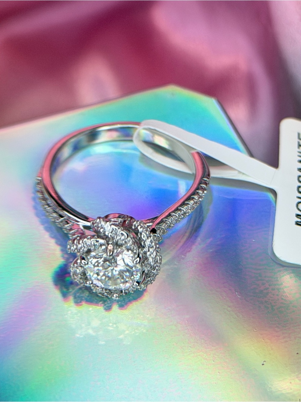New 1 Carat Moissanite Ring with floral Halo accents and Pave' Band - Picture 1 of 13